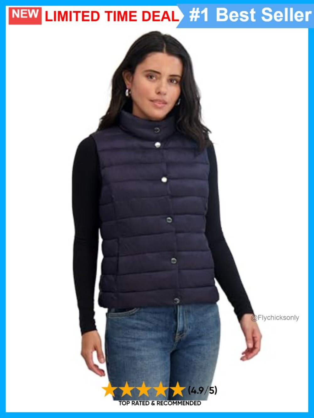 Quilted Lightweight Vest Snap Front Water-Resistant Nylon Stretch Lining